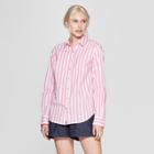 Women's Striped Long Sleeve Woven Shirt - A New Day White/pink