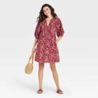 Women's Floral Print Puff Elbow Sleeve Babydoll Dress - Universal Thread Pink