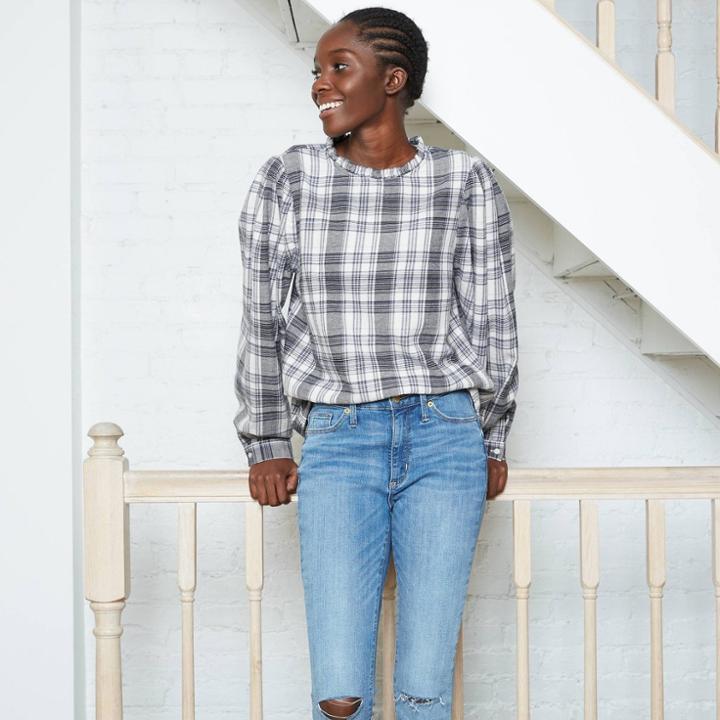 Women's Plaid Long Sleeve Blouse - Universal Thread Blue