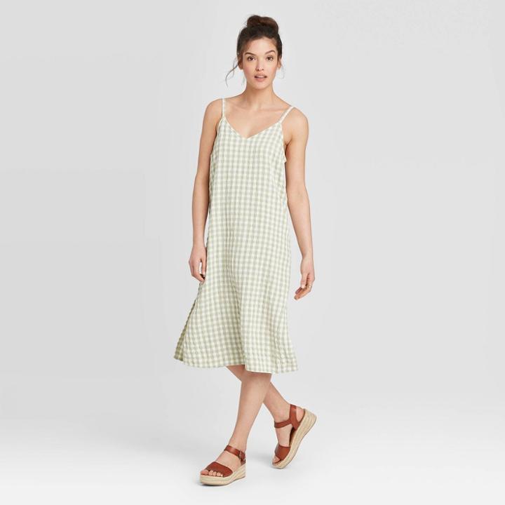 Women's Plaid Sleeveless Slip Dress - Universal Thread Green