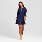 Eclair Women's Ribbed Ruffle Sleeve Sweater Dress - Clair Navy