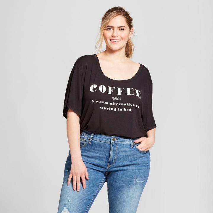 Women's Plus Size Coffee Short Sleeve Drapey Graphic T-shirt - Fifth Sun (juniors') Black