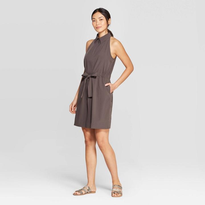 Women's Sleeveless Collared Neck A Line Dress - Prologue Gray