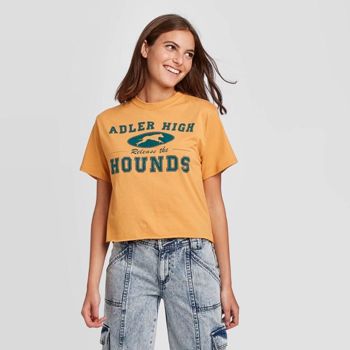 Women's Netflix Adler High Hounds Short Sleeve Graphic T-shirt (juniors') - Gold