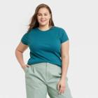 Women's Plus Size Short Sleeve Ribbed T-shirt - A New Day Teal