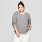 Women's Plus Size Textured V-neck Long Sleeve Pullover - Ava & Viv Heather Gray X