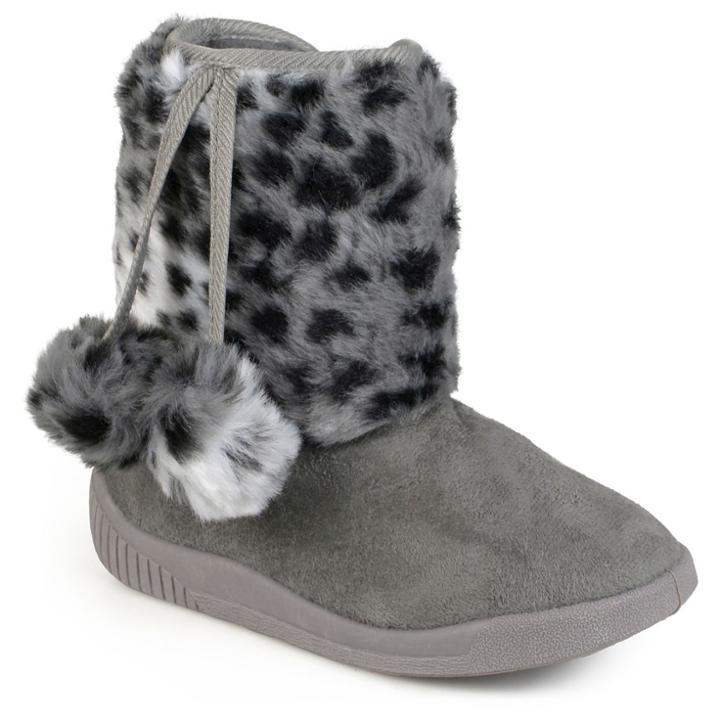 Girls' Journee Collection Pom Pom Faux Fur Fashion Boots - Gray