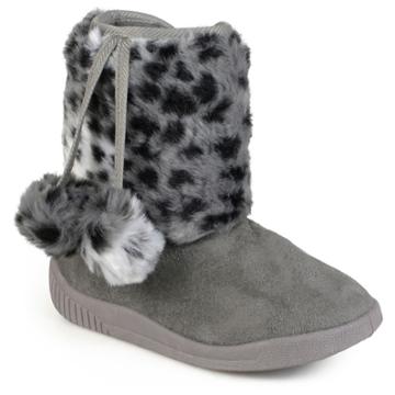 Girls' Journee Collection Pom Pom Faux Fur Fashion Boots - Gray