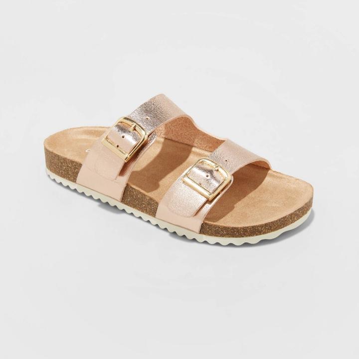 Girls' Drew Double Buckle Molded Slip-on Footbed Sandals - Cat & Jack Rose Gold