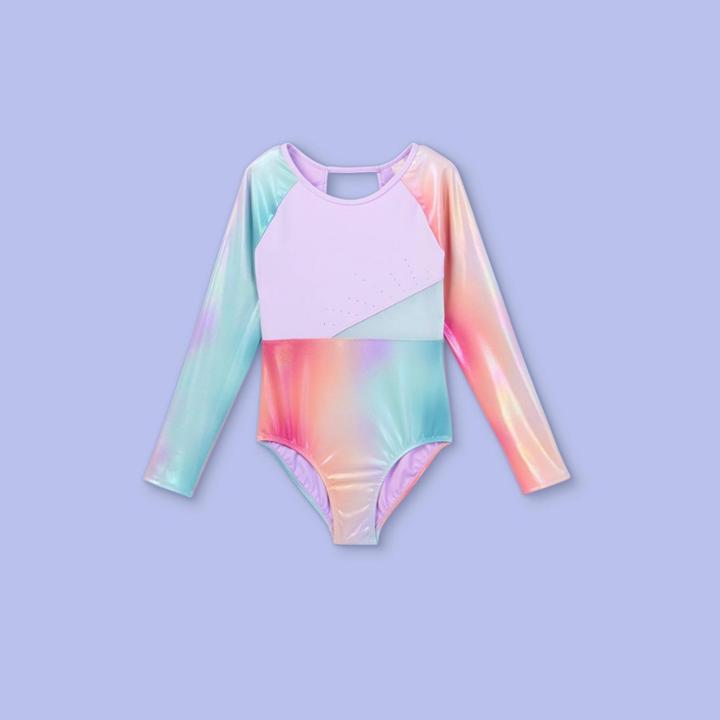 More Than Magic Toddler Girls' Iridescent Rainbow Gymnastics Long Sleeve Leotard - More Than