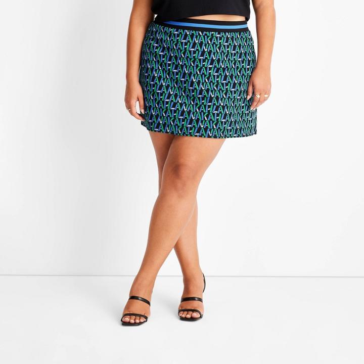 Women's Plus Size Knit Mini Skirt - Future Collective With Kahlana Barfield Brown Black/blue Geometric