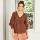 Women's Balloon Sleeve V-neck Pullover Sweater - Universal Thread Brown