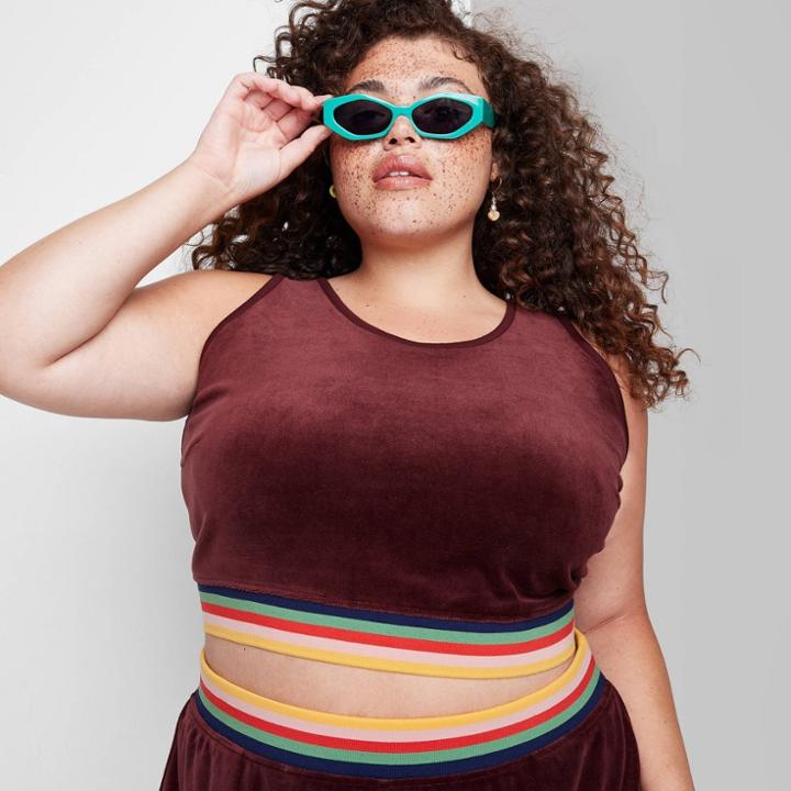 Women's Plus Size Velour Cropped Tank Top - Wild Fable Burgundy