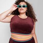 Women's Plus Size Velour Cropped Tank Top - Wild Fable Burgundy