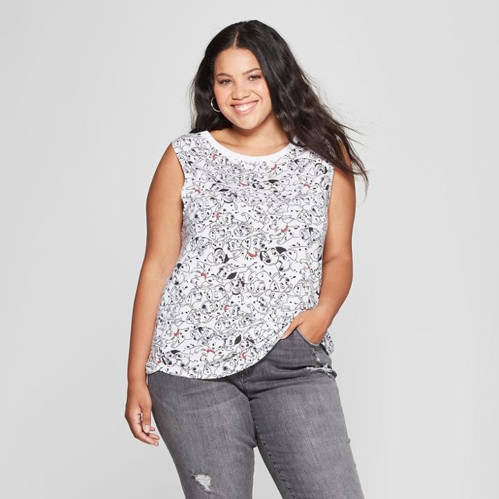 Women's Disney Plus Size Short Sleeve 101 Dalmatians Graphic Tank Top (juniors') White