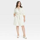 Women's Plus Size Long Sleeve Twill Dress - Ava & Viv Cream X, Ivory