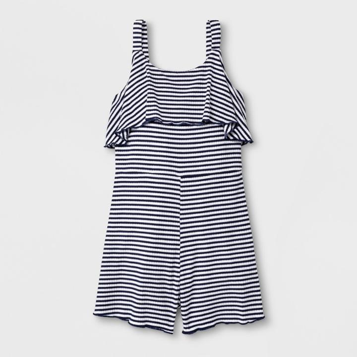 Girls' Flounce Top Lettuce Edge Romper - Art Class Navy