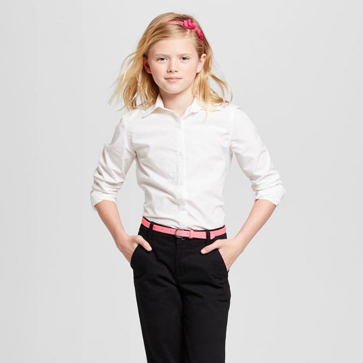 Girls' Long Sleeve Uniform Woven Blouse - Cat & Jack White