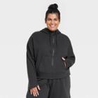 Women's Plus Size Ribbed Fleece Cropped Hooded Sweatshirt - All In Motion Black