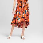 Women's Tropical Print Tie Front Midi Skirt - Who What Wear Orange/blue 2, Orange/blue Tropical Print
