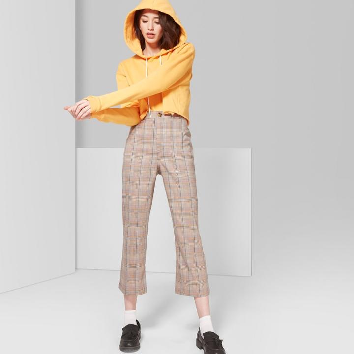 Women's Plaid Cropped Flare Pants - Wild Fable Cream/orange
