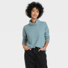 Women's Long Sleeve Turtleneck Waffle T-shirt - A New Day Blue