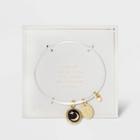 No Brand Silver Plated Two Tone Enamel Moon & Heart Disk Adjustable Bangle Bracelet - Silver Gray, Gray/silver