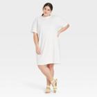Women's Plus Size Elbow Sleeve Knit T-shirt Dress - A New Day White