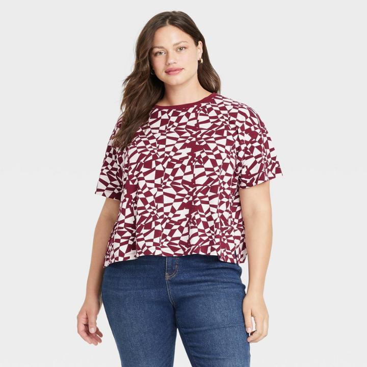 Women's Plus Size Short Sleeve Jersey Boxy T-shirt - Ava & Viv Burgundy