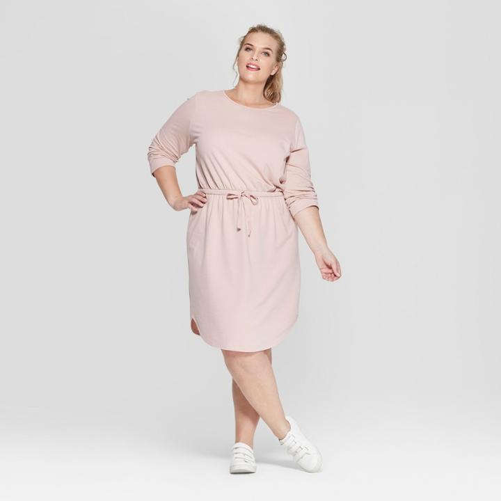 Women's Plus Size Tie Waist Knit Dress - Ava & Viv Pink