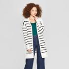 Women's Striped Long Sleeve Open Cardigan - A New Day Cream/black (ivory/black)