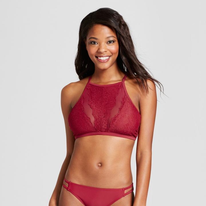 Women's Lace High Neck Bikini Top - Xhilaration Garnet Red D/dd Cup