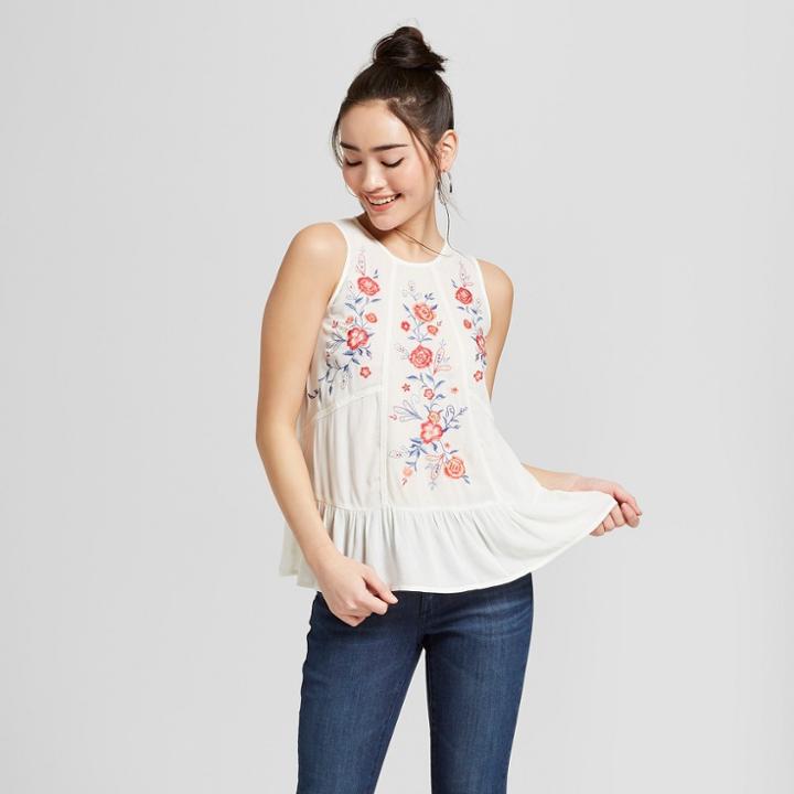 Women's Sleeveless Embroidered Peplum Tank - Xhilaration White