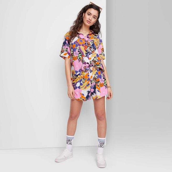 Women's Ascot + Hart Tropical Pull-on Shorts - Floral Pink