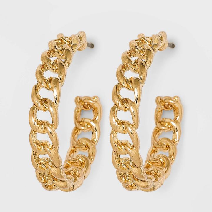 Frozen Chain Hoop Earrings - Universal Thread Worn Gold