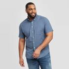 Men's Tall Striped Standard Fit Short Sleeve Button-down Shirt - Goodfellow & Co Geneva Blue