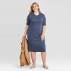 Women's Plus Size Long Sleeve Mock Turtleneck Knit Dress - Ava & Viv Blue X, Women's