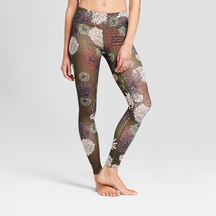 Women's Performance Chrysanthemum Floral Print Mid-rise Leggings - Joylab Olive