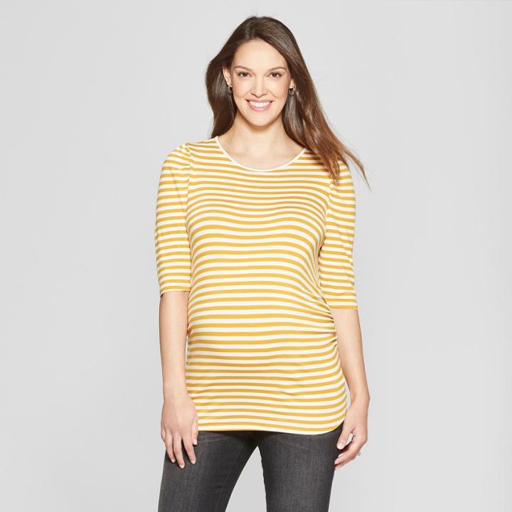 Maternity Long Sleeve Striped Puff Shoulder Knit Top - Isabel Maternity By Ingrid & Isabel Gold S, Women's, Yellow