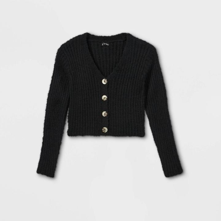 Girls' Fuzzy Button-up Cardigan - Art Class Black