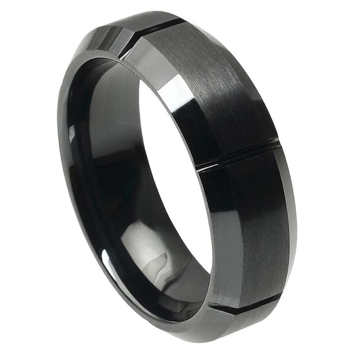 Men's Daxx Ceramic Band With Polished Ridge - Black