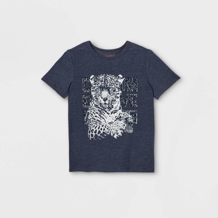 Boys' Short Sleeve Cheetah Interactive Graphic T- Shirt - Cat & Jack Navy