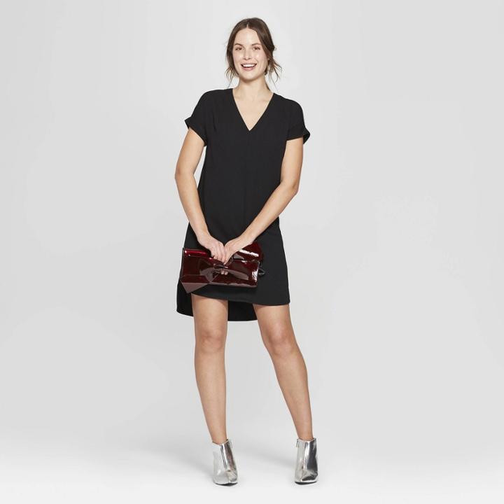 Women's Short Sleeve V-neck Crepe Dress - A New Day Black