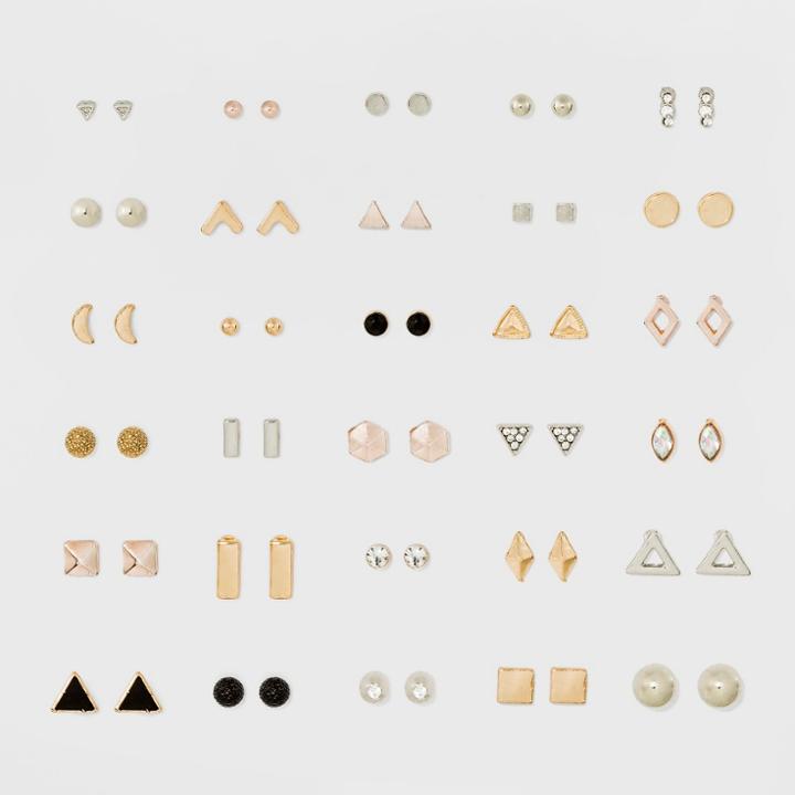 Target Thirty Piece Set With Geo Shape Studs And Stone Earring Set,
