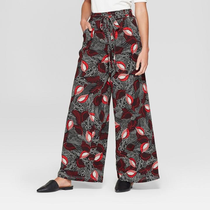 Women's Printed Wide Leg Pants - A New Day Burgundy