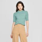 Women's Short Sleeve Shrunken Elbow Crew Sweater- Who What Wear Green