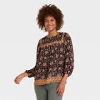 Women's Long Sleeve Pleated Blouse - Knox Rose Black Floral