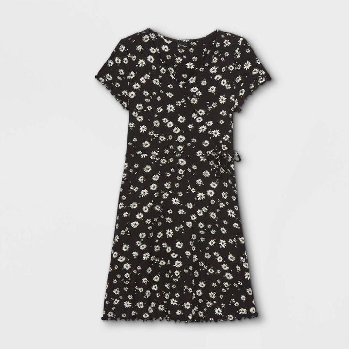 Girls' Rib-knit Wrap Short Sleeve Dress - Art Class Black