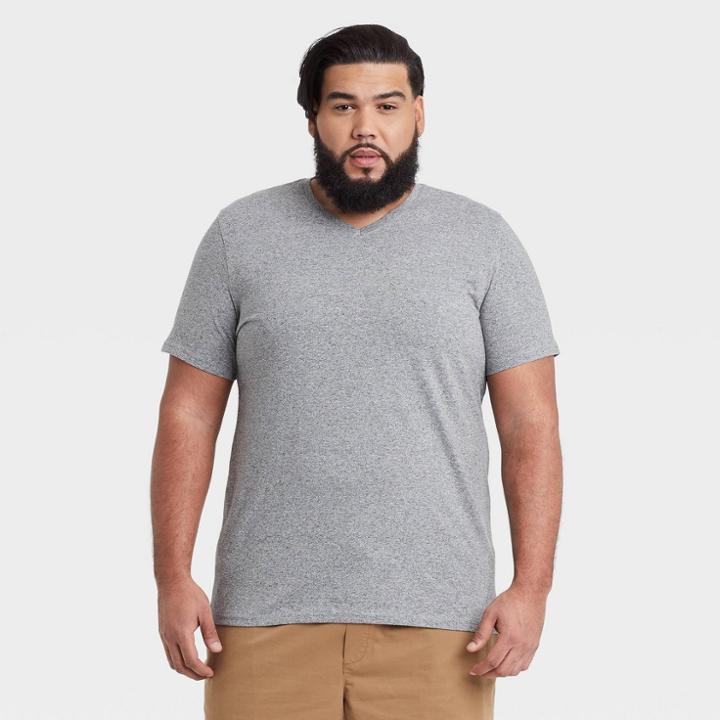 Men's Tall Pinstripe Regular Fit Short Sleeve V-neck T-shirt - Goodfellow & Co Gray