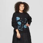 Women's Plus Size Long Sleeve Crew Neck Embroidered Sweater - Who What Wear Black